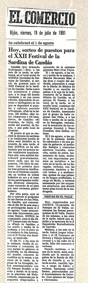 1991  Hoy sorteo para el 22 festival de la sardina